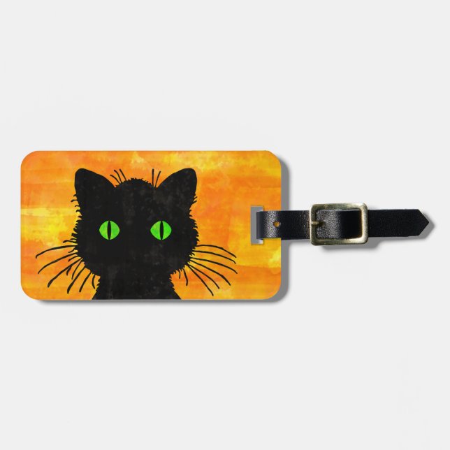 Étiquette À Bagage Chat noir Peek-A-Boo pour Halloween (Devant horizontal)