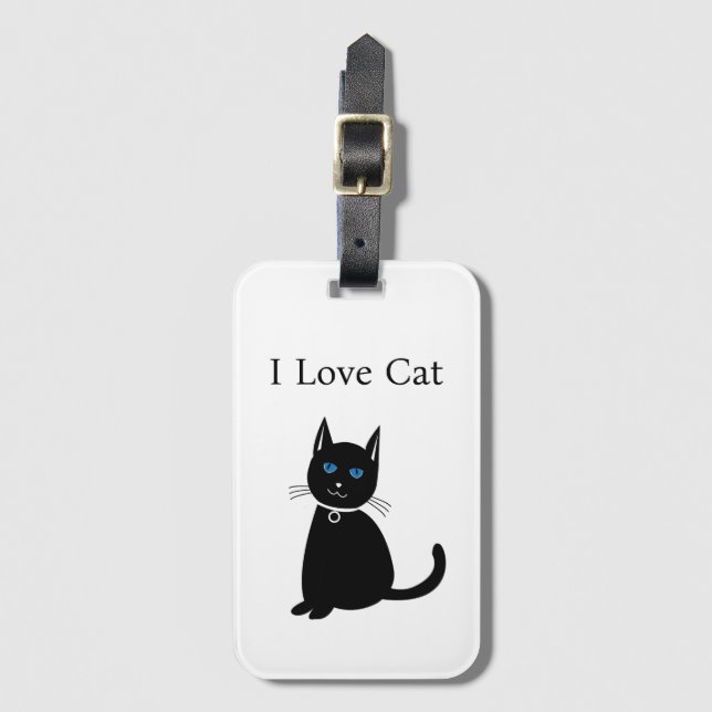 Étiquette À Bagage Chat noir personnalisé (Devant Vertical)