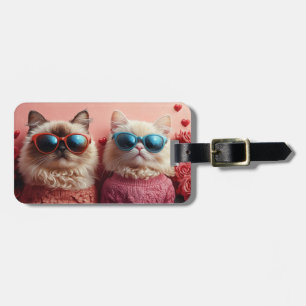 Étiquette À Bagage Chat Persan avec des roses du cœur pour la Saint-V