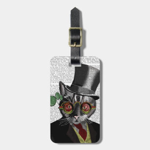 Étiquette À Bagage Chat Steampunk - Chapeau supérieur et verres jaune