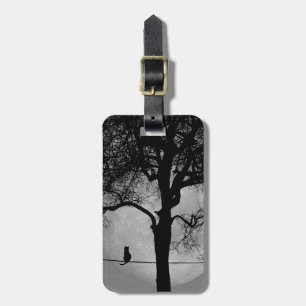 Étiquette À Bagage Chat sur une Pleine lune de fil