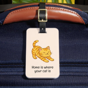 Étiquette À Bagage Chat Tigre Orange Étiré Texte Personnalisé Beige