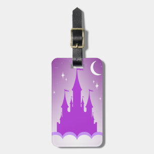 Étiquette À Bagage Château rêveur pourpre dans le ciel étoilé de lune