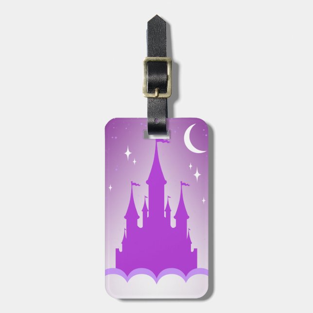 Étiquette À Bagage Château rêveur pourpre dans le ciel étoilé de lune (Devant Vertical)