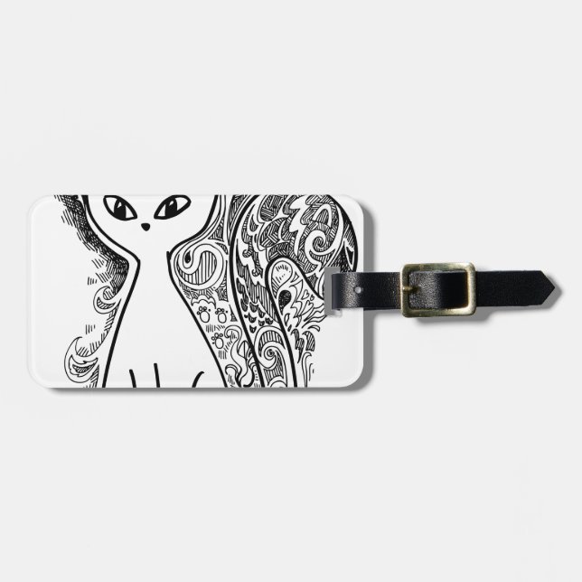 Étiquette À Bagage Chats à motifs floraux amusants (Devant horizontal)