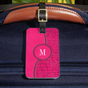 Étiquette À Bagage Chaud rose Faux Cuir Alligator Peau Chic Monogramm