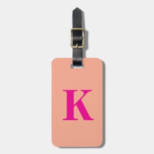 Étiquette À Bagage Chaud Rose Orange Pêche Monogramme Nom Don 2025