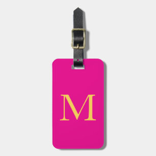 Étiquette À Bagage Chaud rose orange Yellow Monograms Nom Cadeau Favo