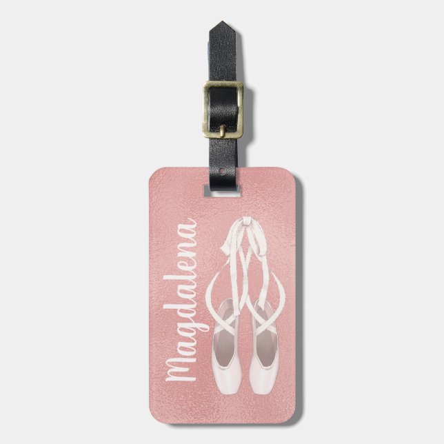 Étiquette À Bagage Chaussons de Ballet Rose Personnalisés Rose Gold (Devant Vertical)