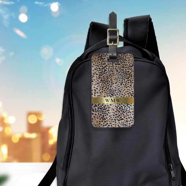 Étiquette À Bagage Cheetah Digital Leather Gold Metallo Monogramme Lu (Créateur téléchargé)