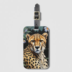 Étiquette À Bagage Cheetah et fleurs