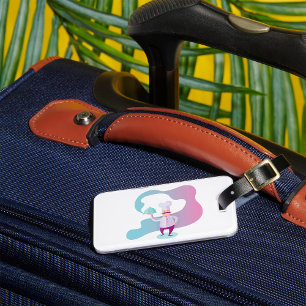 Étiquette À Bagage Chef souriant avec Moustache et plateau de service