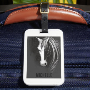 Étiquette À Bagage Cheval Abstrait noir et blanc personnalisé