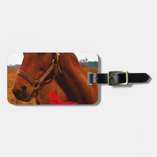 Étiquette À Bagage Cheval avec Bow rouge (Devant horizontal)