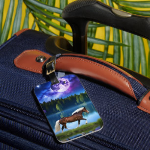 Étiquette À Bagage Cheval belge Palomino sous ciel étoilé violet