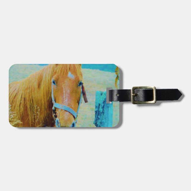 Étiquette À Bagage Cheval bleu Denim teinté (Devant horizontal)