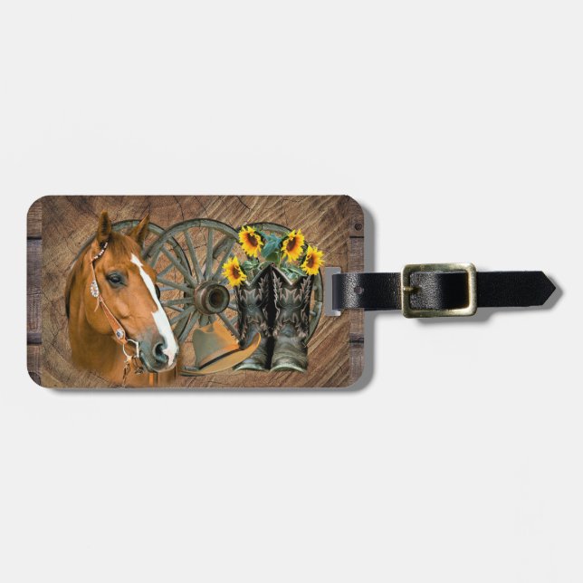 Étiquette À Bagage Cheval Boot Boots Wagon Wheels Sunflower Western (Devant horizontal)