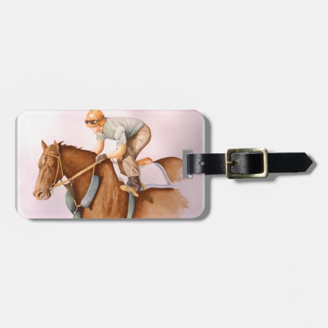 Étiquette À Bagage Cheval de course et Jockey (Devant horizontal)