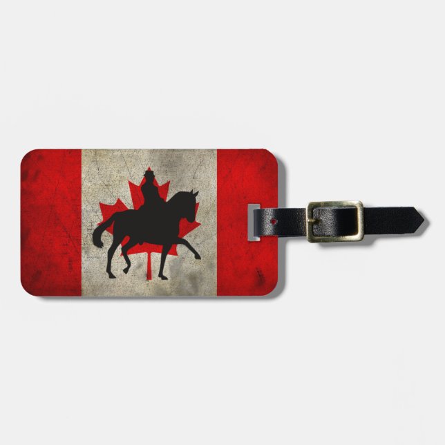 Étiquette À Bagage Cheval Dressage avec drapeau canadien patriotique (Devant horizontal)
