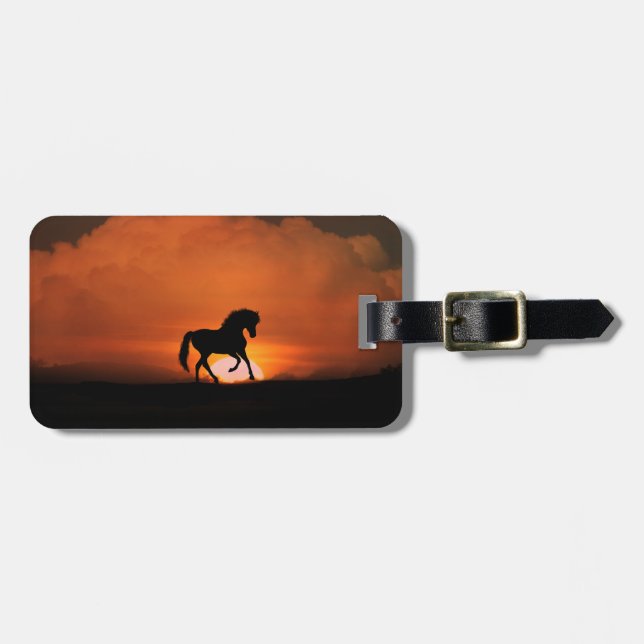 Étiquette À Bagage Cheval et Imaginaire soleil mignon (Devant horizontal)