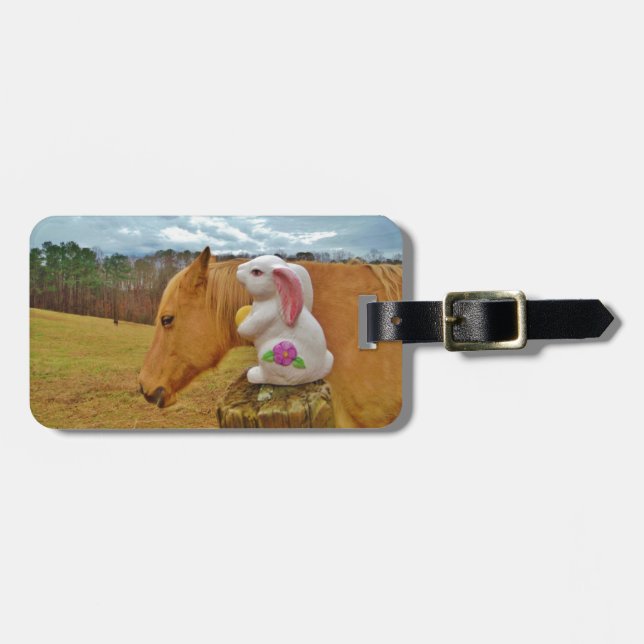 Étiquette À Bagage Cheval Jaune, Lapin De Printemps (Devant horizontal)
