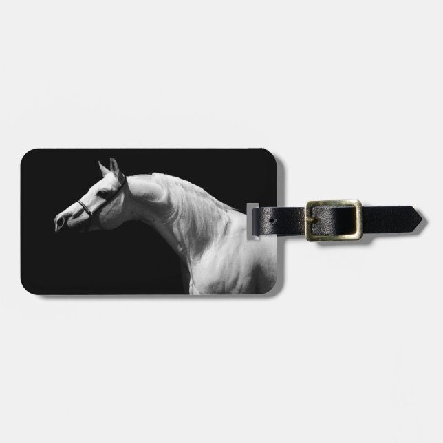 Étiquette À Bagage Cheval noir et blanc (Devant horizontal)