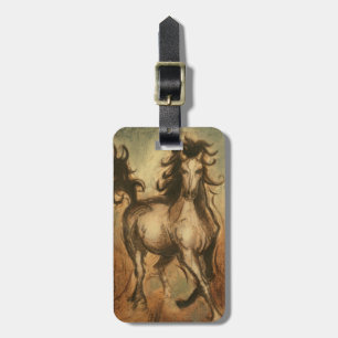 Étiquette À Bagage Cheval sauvage et couleurs chaudes