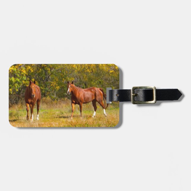 Étiquette À Bagage Chevaux de marche personnalisés d'automne (Devant horizontal)