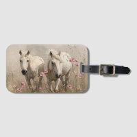 Chevaux gris Fleurs roses Peinture à l'huile