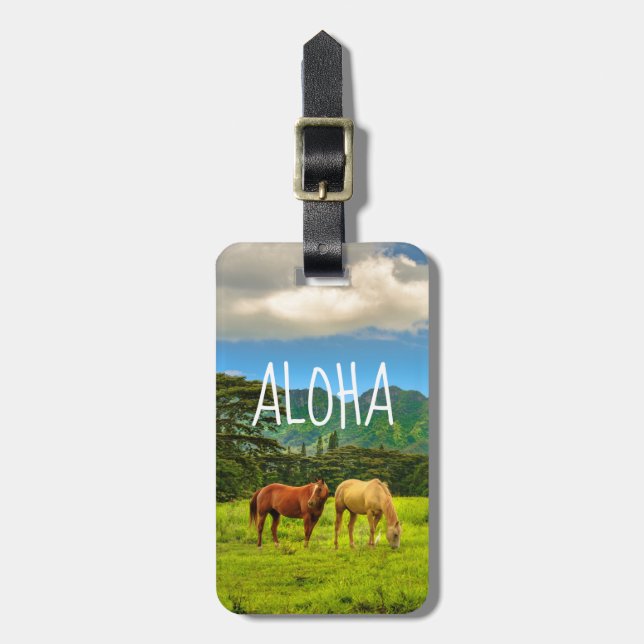 Étiquette À Bagage Chevaux hawaïens, Hokulei Peak, Kauai, Hawaii (Devant Vertical)