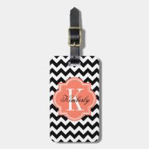 Chevron noir et blanc avec le monogramme de corail