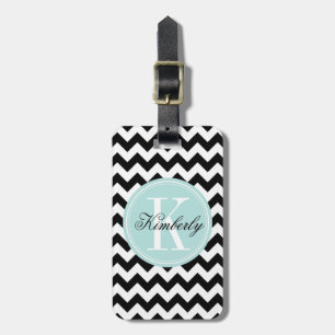 Étiquette À Bagage Chevron noir et blanc avec le monogramme en bon