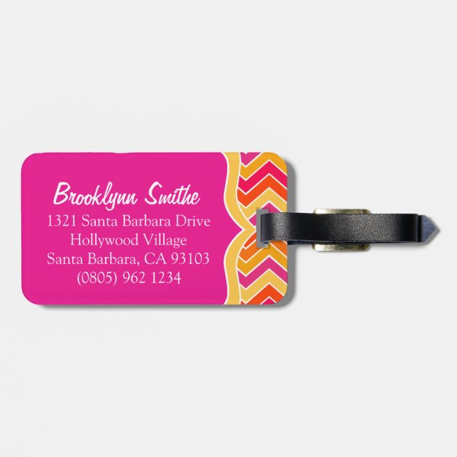 Étiquette À Bagage Chevron zig zag rose vif étiquette de bagages (Dos horizontal)
