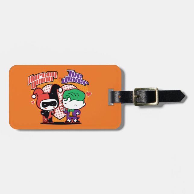 Étiquette À Bagage Chibi Harley Quinn & Chibi Joker Coeurs (Devant horizontal)