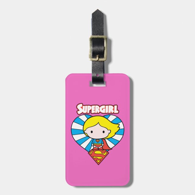 Étiquette À Bagage Chibi Supergirl Starburst Coeur et logo (Devant Vertical)