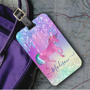 Étiquette À Bagage Chic aqua Unicorn arc-en-ciel Drivers monogram