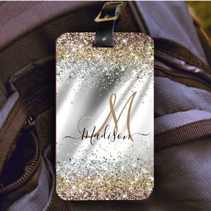 Étiquette À Bagage Chic argent or fausse parties scintillant monogram