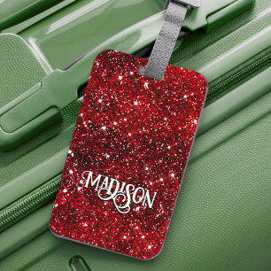 Étiquette À Bagage Chic blanc rouge noir parties scintillant monogram