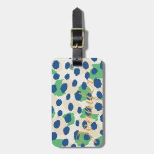 Étiquette À Bagage Chic couleur vert bleu cheetah imprimé monogramme