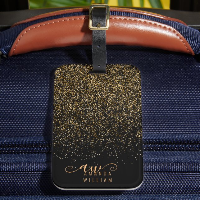 Étiquette À Bagage Chic Elegant Parties scintillant or Glam Monogramm (Insitu Rectoal 2)