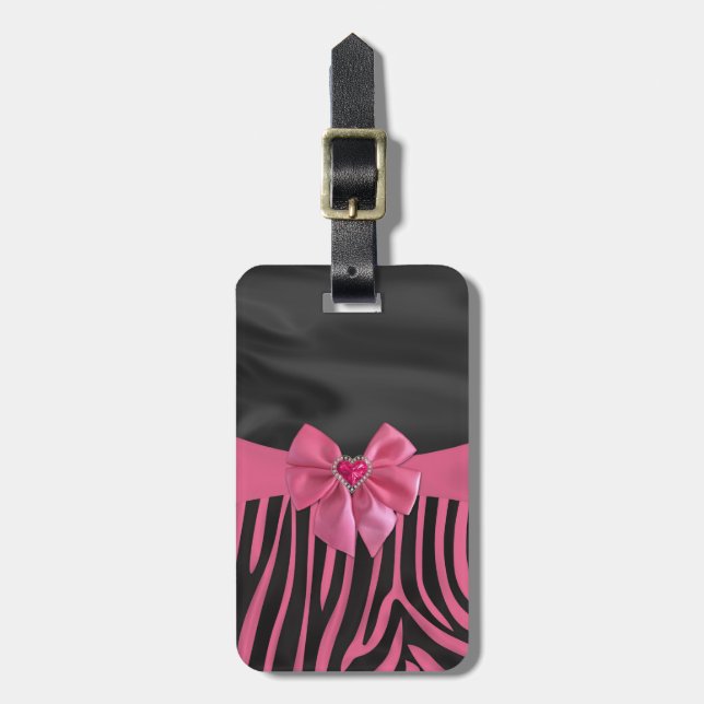 Étiquette À Bagage chic élégant tissu de soie effets zèbre impression (Devant Vertical)