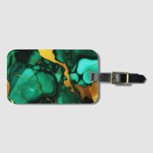 Étiquette À Bagage Chic Elegant vert foncé jaune Faux Marble