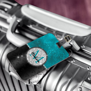 Étiquette À Bagage Chic faux Parties scintillant argent Turquoise noi
