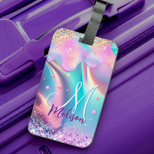 Étiquette À Bagage Chic holographique monogramme de parties scintilla