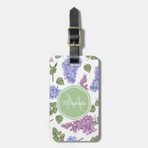 Étiquette À Bagage Chic Lavender Lilac Floral Pastel Monogramme vert