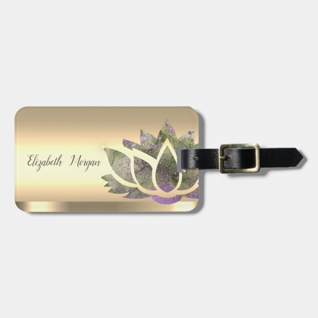 Étiquette À Bagage Chic Lotus Flower Gold (Devant horizontal)