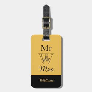 Étiquette À Bagage CHIC LUGGAGE TAG_"M & Mme" EN NOIR SUR OR