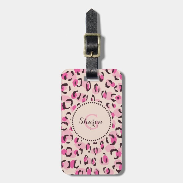Étiquette À Bagage Chic moderne chic guépard imprimé motif monogramme (Devant Vertical)
