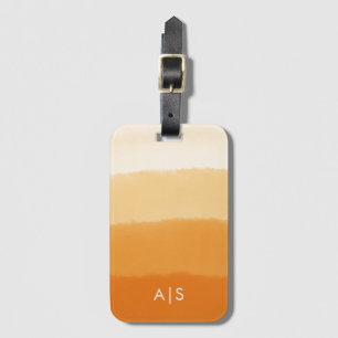 Étiquette À Bagage Chic Monogramme Aquarelle Citrouille Orange Ombre