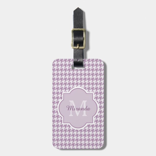Étiquette À Bagage Chic Monogramme Lumière Purple Houndstooth Avec No (Devant Vertical)